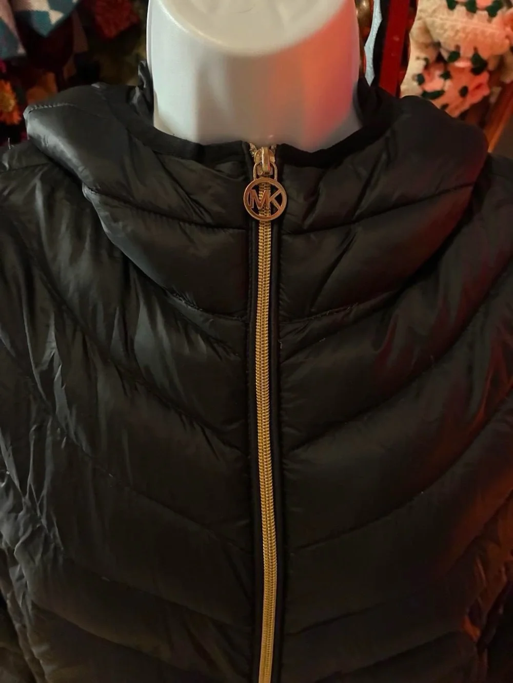 Michael Kors Black Quilted Hooded Puffer with Gold Hardware